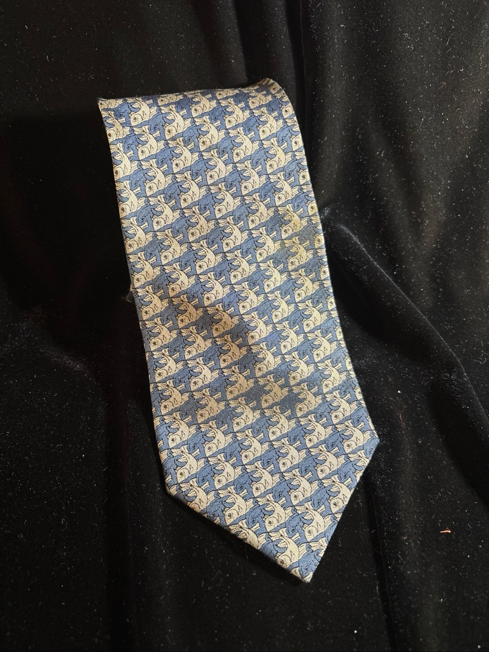 MC Escher Blue Tessellation Fish Pattern Silk Tie